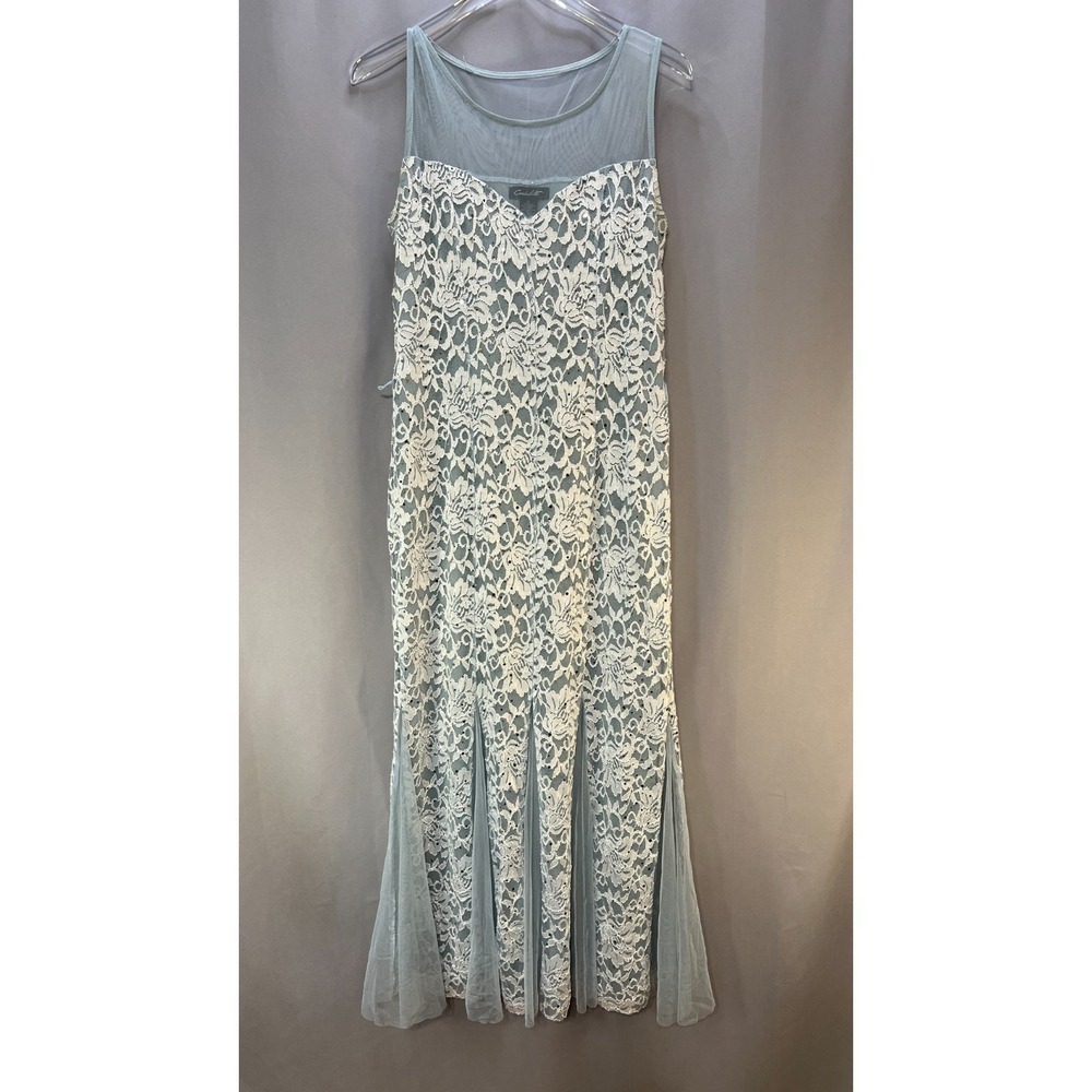 Candalite Gown‎ Dress Womens Large Blue Floral Lace Sequin Mesh Sleeveless Prom
